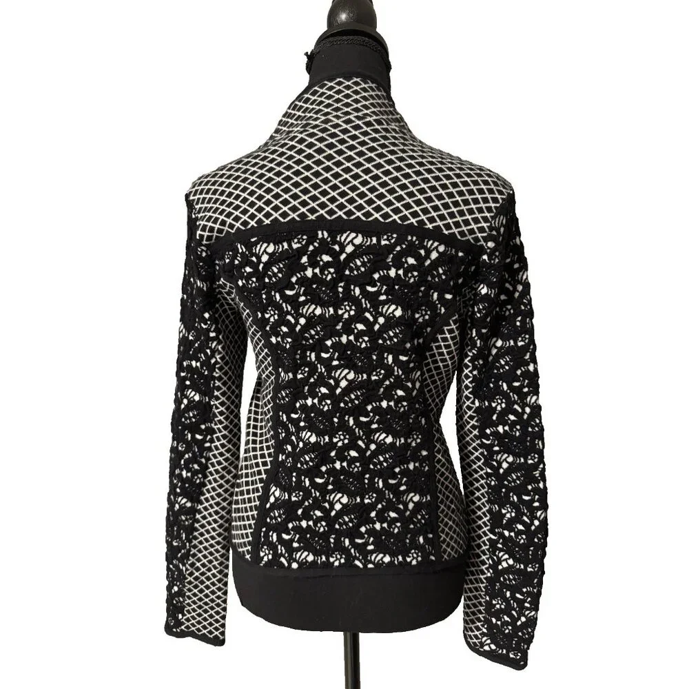 Moth Shawl Cardigan Sweater S Small Black Ivory Stretch Cotton Zip Foldover - Picture 5 of 14